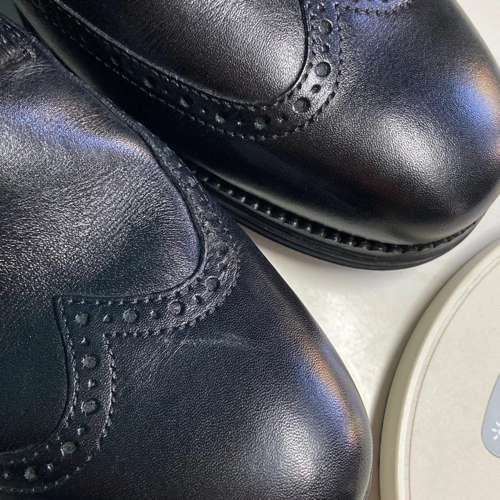 Mens Size 11.5 Cole Haan Black Leather Lace Up Dress Shoes Wingtip Oxfords